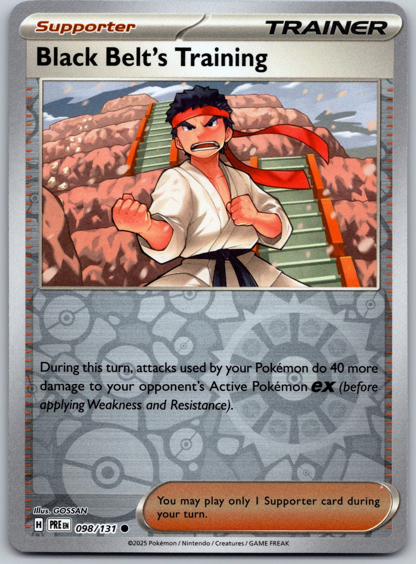 Near Mint 2025 Pokemon Black Belt's Training Reverse Holo - Prismatic Evolutions #098/131