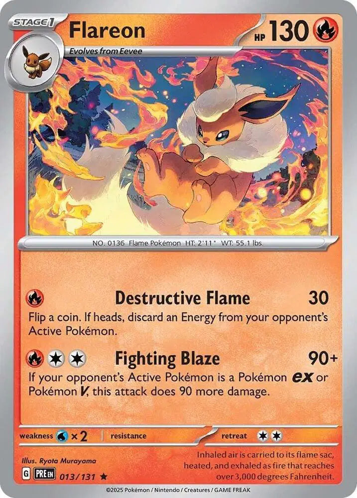 Near Mint 2025 Pokemon Flareon Holofoil - Prismatic Evolutions #013/131