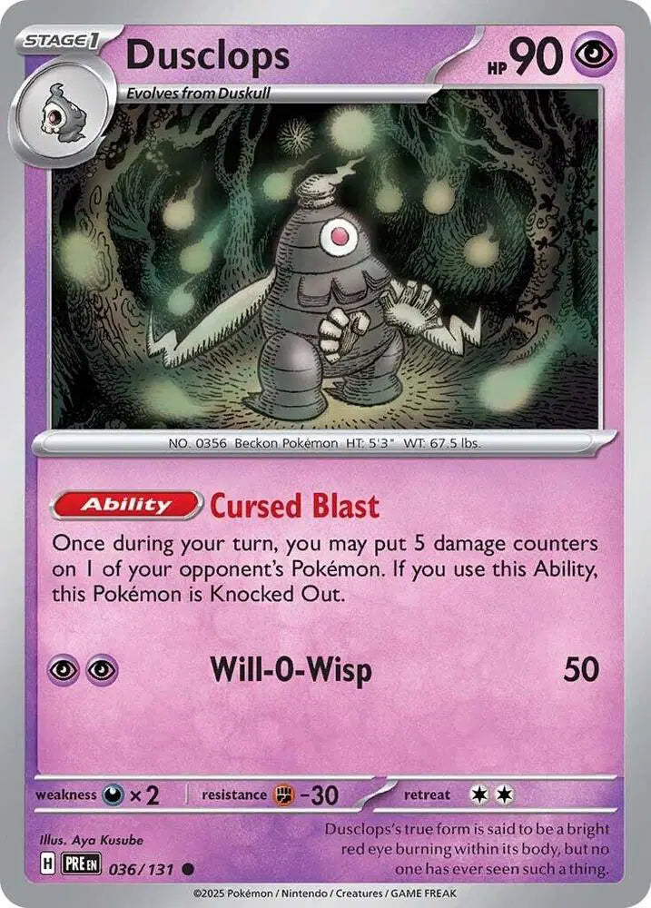 Near Mint 2025 Pokemon Dusclops - Prismatic Evolutions #036/131