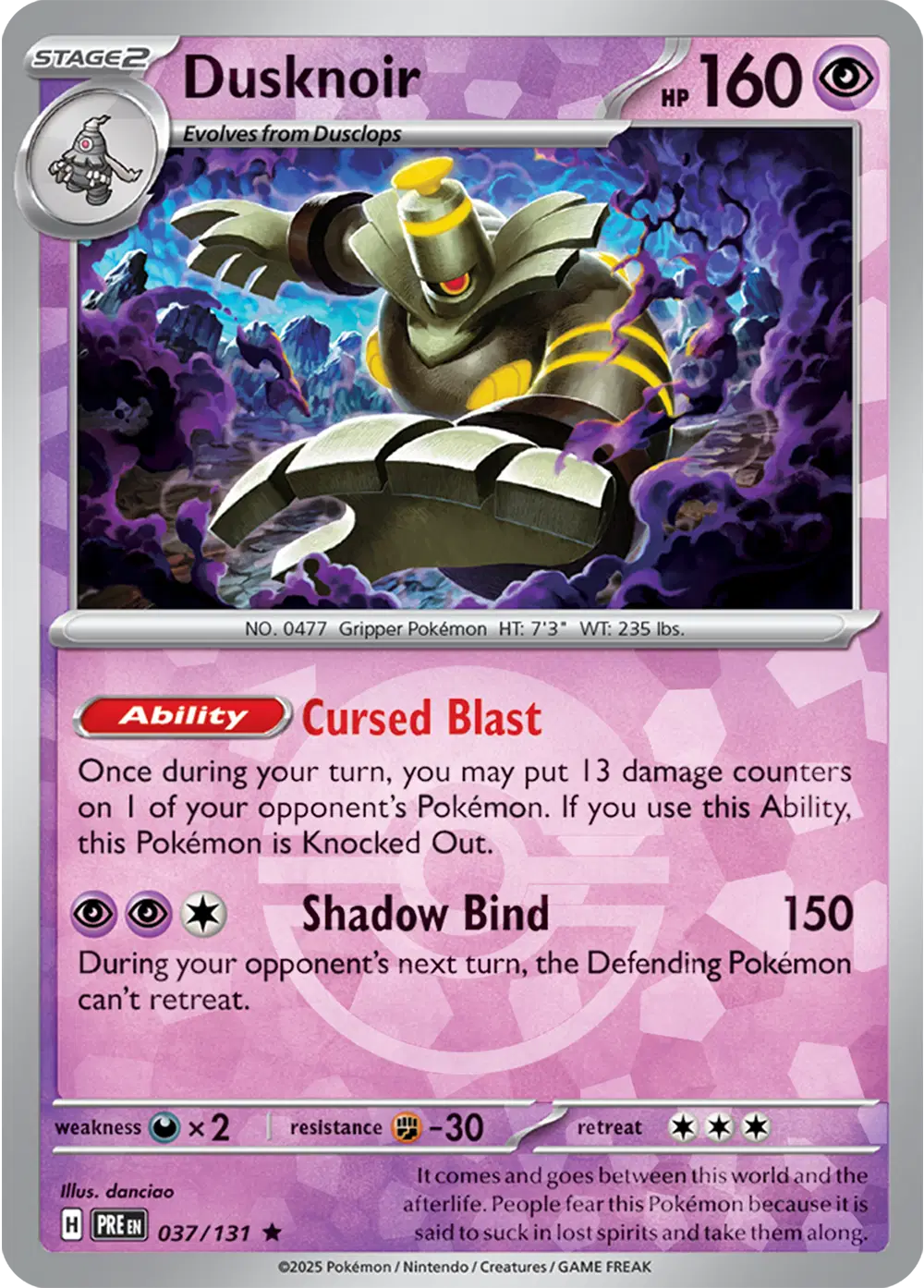 Near Mint 2025 Pokémon Dusknoir (Poké Ball Pattern) – Prismatic Evolutions #037/131