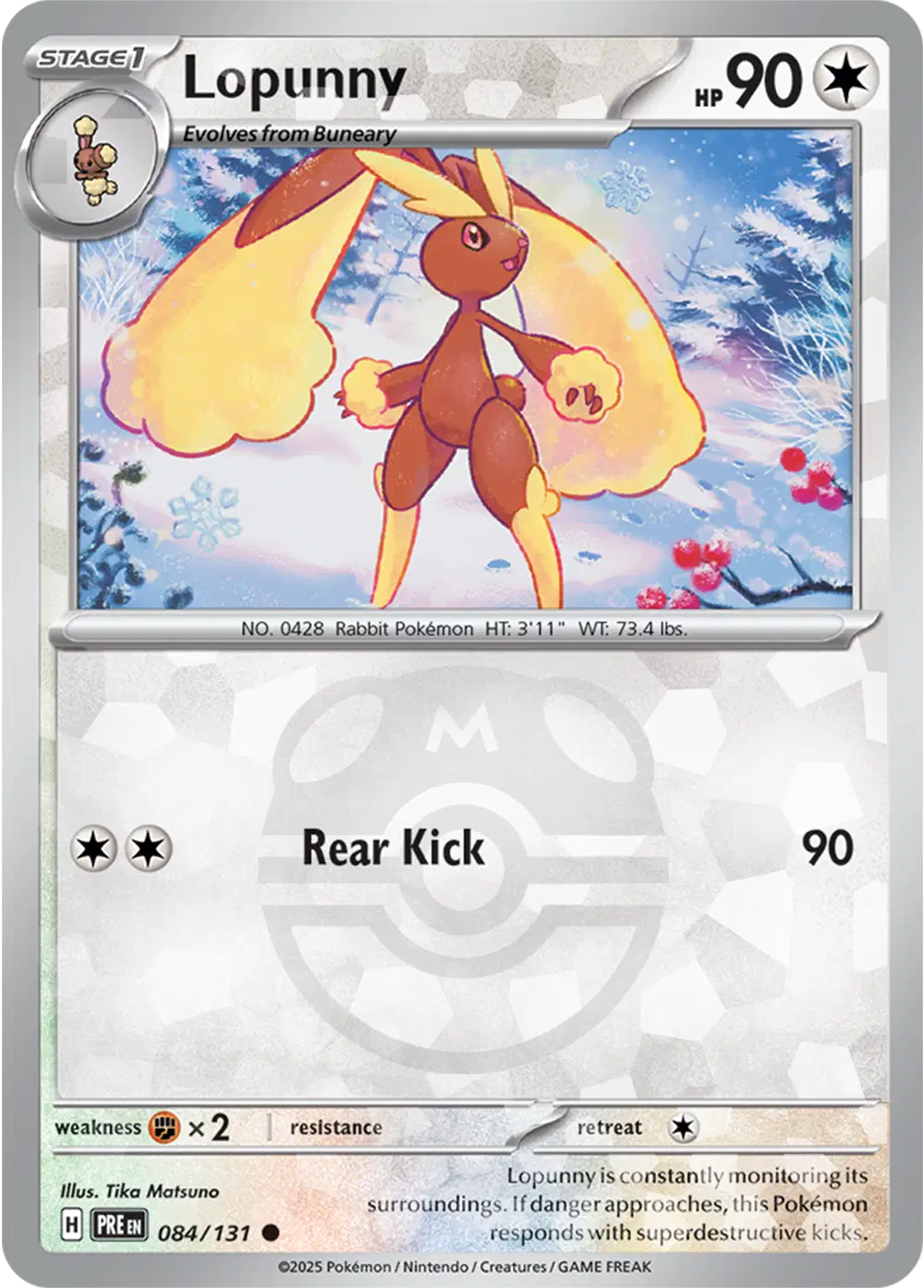 Near Mint 2025 Pokémon Lopunny (Master Ball Pattern) – Prismatic Evolutions #084/131