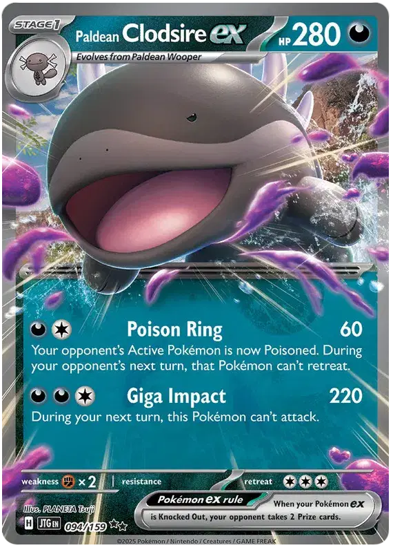 Near Mint 2025 Pokémon Paldean Clodsire ex – Journey Together #094/159 | Basic Water/Ground-Type TCG Card