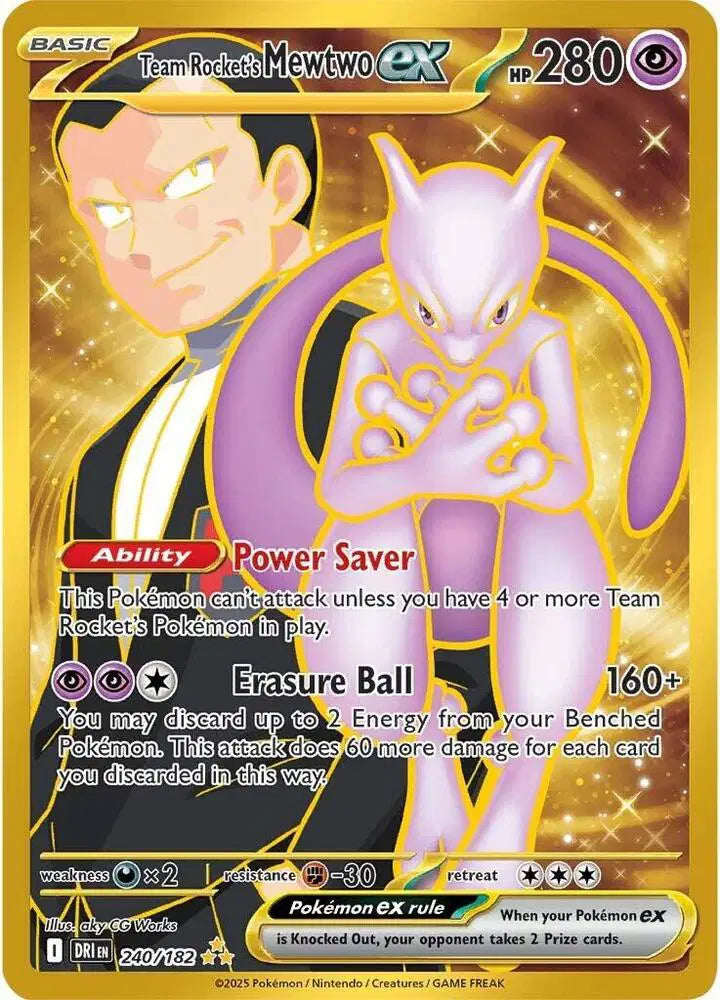 Near Mint 2025 Pokémon Team Rocket's Mewtwo ex Hyper Rare – Destined Rivals #240/182