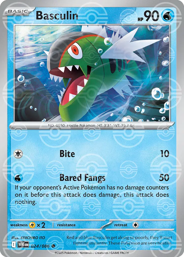 Near Mint 2025 Pokémon Basculin (Poké Ball Pattern) – White Flare #024/086