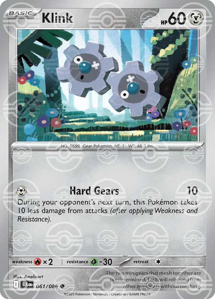 Near Mint 2025 Pokémon Klink (Poke Ball Pattern) – Black Bolt #061/086 | Basic Metal-Type TCG Card