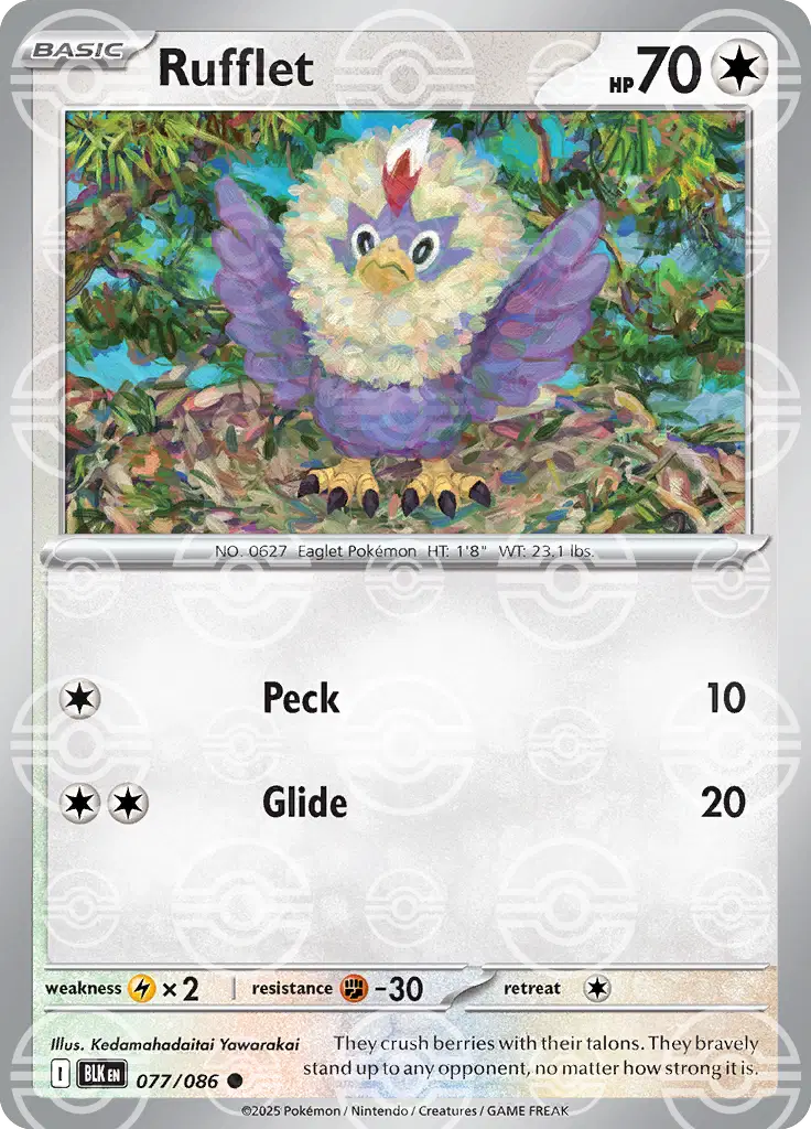 Near Mint 2025 Pokemon Rufflet (Poke Ball Pattern) – Black Bolt #077/086