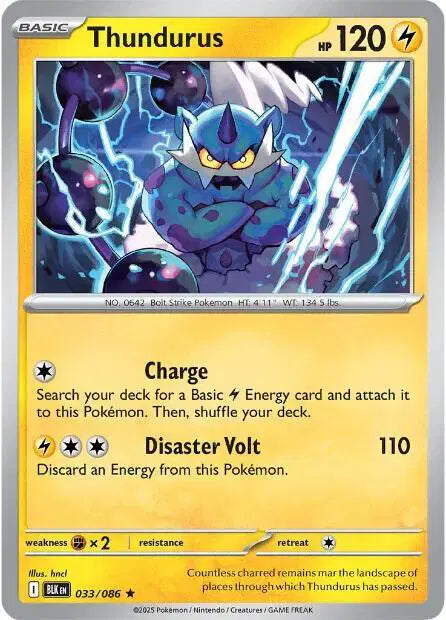 Near Mint 2025 Pokemon Thundurus Reverse Holofoil - Black Bolt #033/086