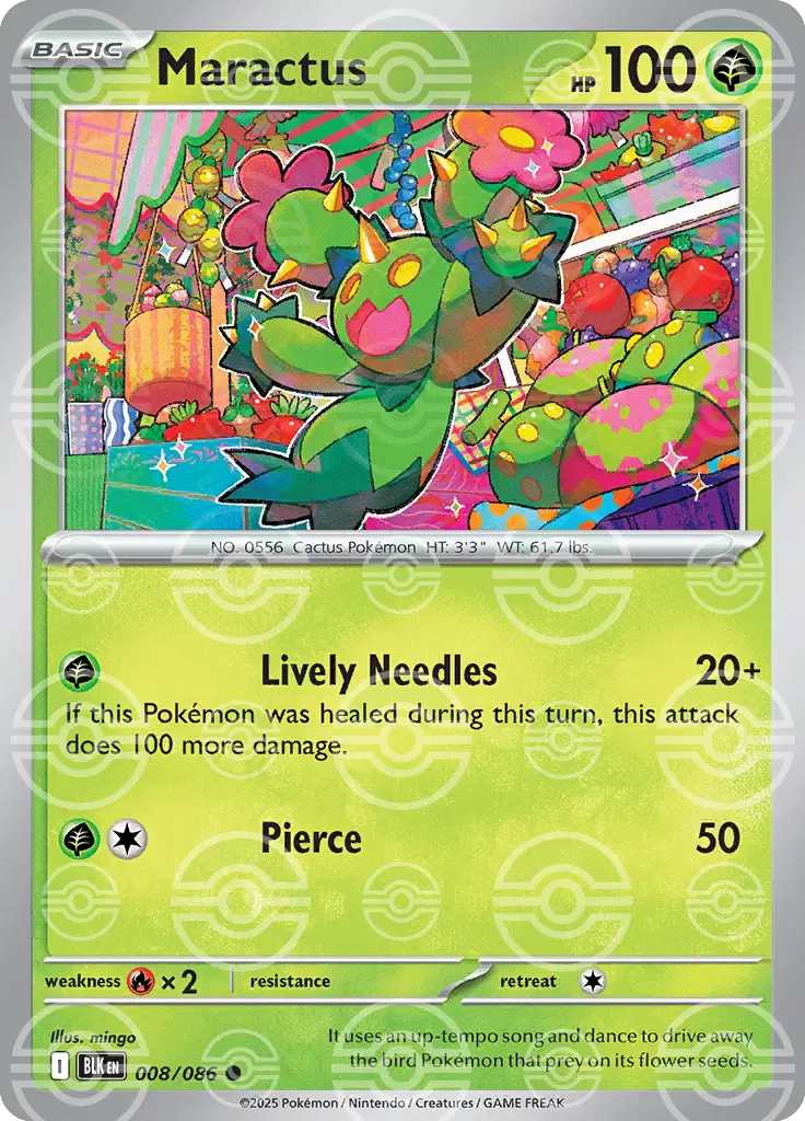 Near Mint 2025 Pokemon Maractus (Poke Ball Pattern) – Black Bolt #008/086