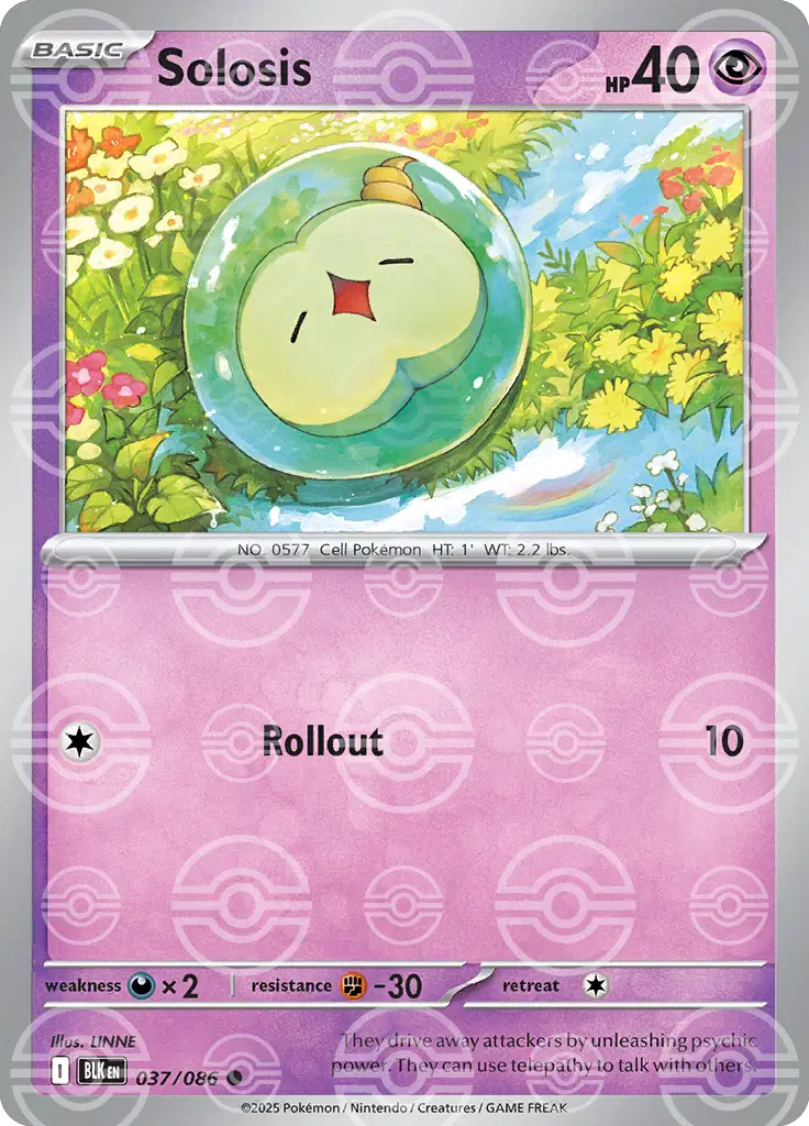 Near Mint 2025 Pokemon Solosis (Poke Ball Pattern) – Black Bolt #037/086