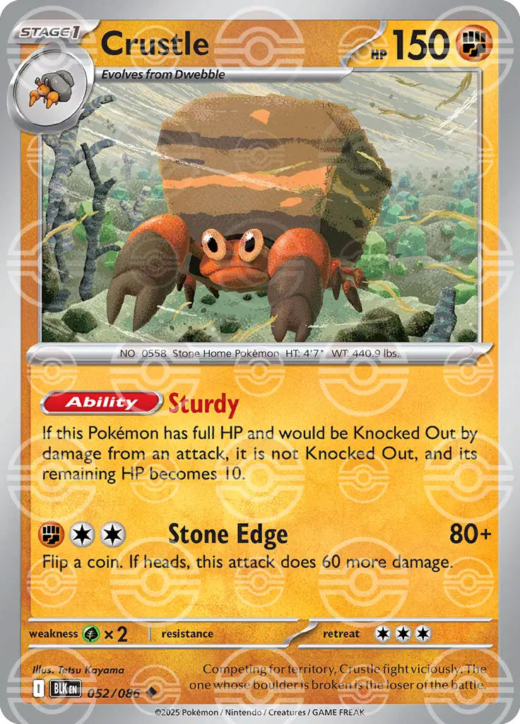 Near Mint 2025 Pokémon Crustle (Poke Ball Pattern) – Black Bolt #052/086 | Basic Bug/Rock-Type TCG Card