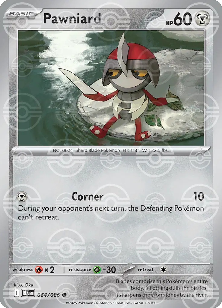 Near Mint 2025 Pokémon Pawniard (Poke Ball Pattern) – Black Bolt #064/086 | Basic Dark/Steel-Type TCG Card