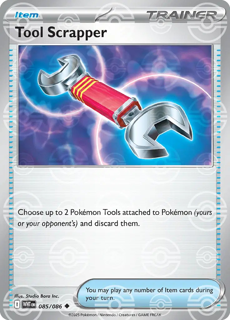 Near Mint 2025 Pokemon Tool Scrapper (Poke Ball Pattern) – White Flare #085/086