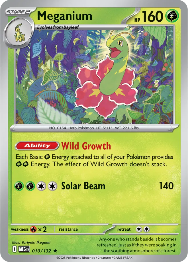 🌿🌸 Near Mint 2025 Pokémon Meganium Holo – Mega Evolutions #010/132 🌿🌸