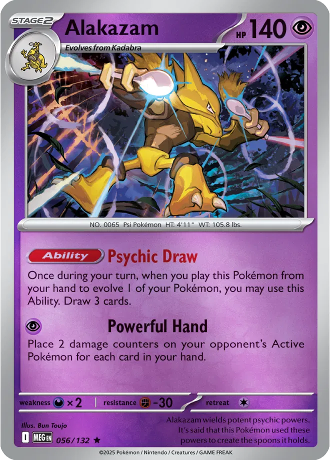 🔮 Near Mint 2025 Pokémon Alakazam Reverse Holo – Mega Evolutions #056/132 🔮
