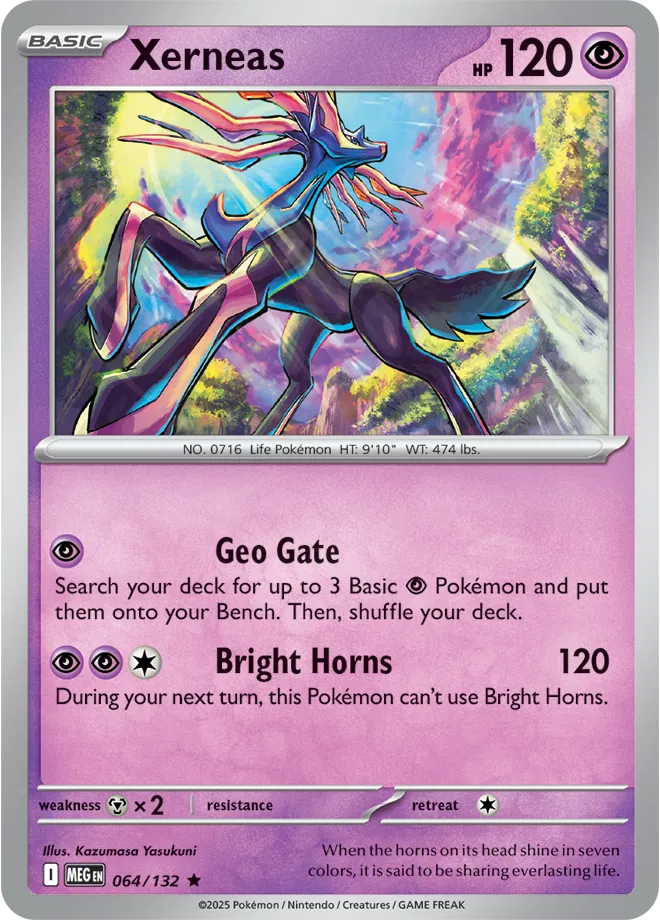 🌟 Near Mint 2025 Pokémon Xerneas Holofoil – Mega Evolutions #064/132 🌟