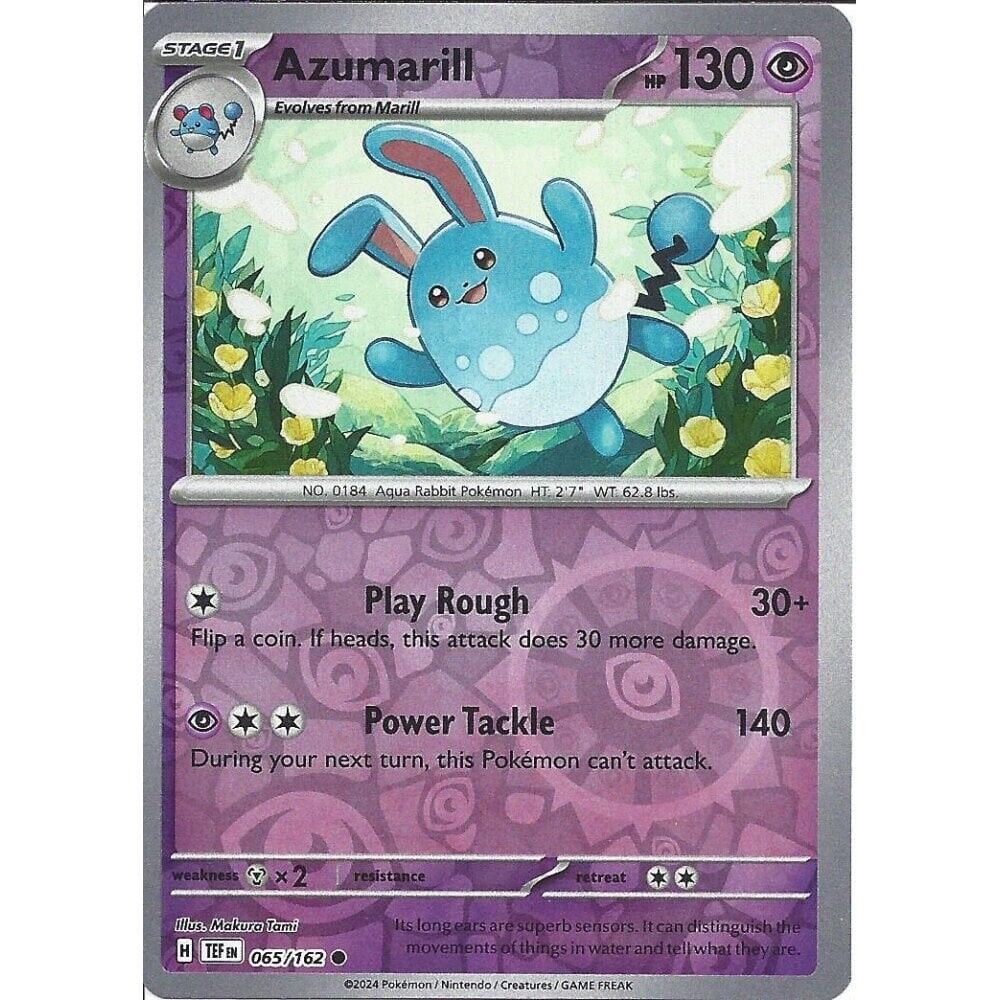 Near Mint 2024 Pokémon Azumarill Reverse Holo – Temporal Forces #065/162 | Basic Water-Type TCG Card