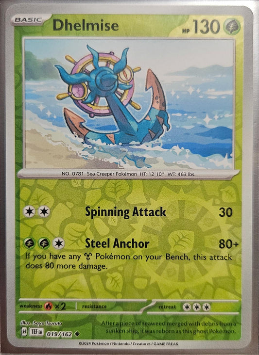 Near Mint 2024 Pokémon Dhelmise Reverse Holo – Temporal Forces #019/162 | Basic Grass-Type TCG Card