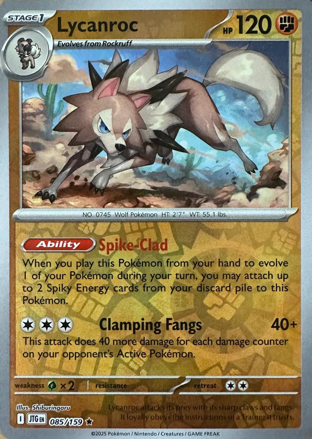 Near Mint 2025 Pokemon Lycanroc Reverse Holofoil - Journey Together #085/159
