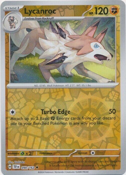 Near Mint 2024 Pokémon Lycanroc Reverse Holo – Temporal Forces #090/162 | Stage 1 Fighting-Type TCG Card