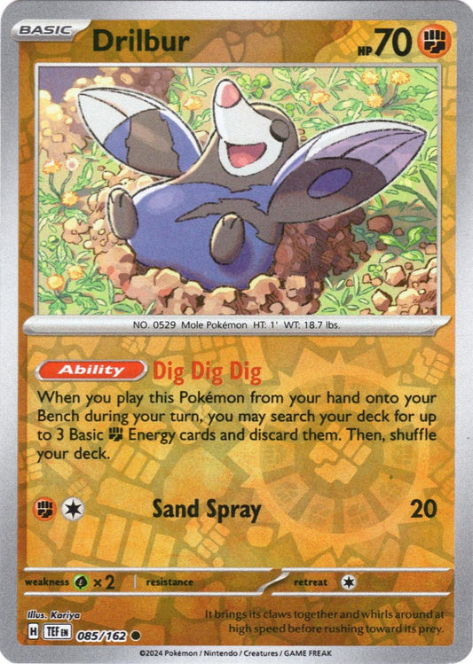 ⛏️ Near Mint 2024 Pokémon Drilbur Reverse Holo – Temporal Forces #085/162 ⛏️