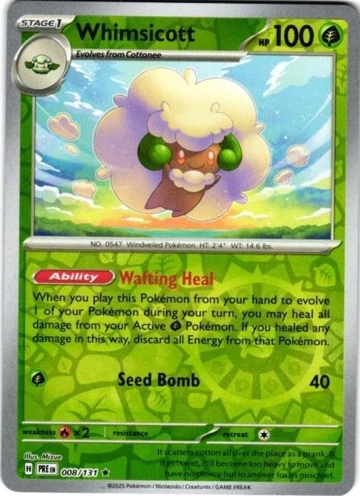 Near Mint 2025 Pokemon Whimsicott Reverse Holofoil - Prismatic Evolutions #008/131