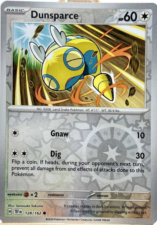 Near Mint 2024 Pokémon Dunsparce Reverse Holo – Temporal Forces #128/162 | Basic Normal-Type TCG Card