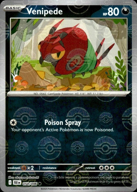 Near Mint 2025 Pokémon Venipede (Poké Ball Pattern) – Black Bolt #054/086