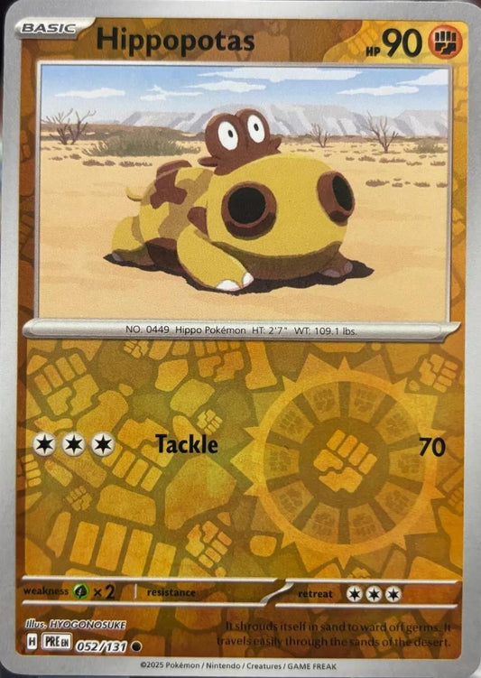 Near Mint 2025 Pokemon Hippopotas Reverse Holo - Prismatic Evolutions #052/131