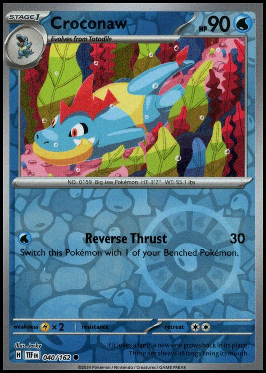 Near Mint 2024 Pokémon Croconaw Reverse Holo – Temporal Forces #040/162 | Stage 1 Water-Type TCG Card