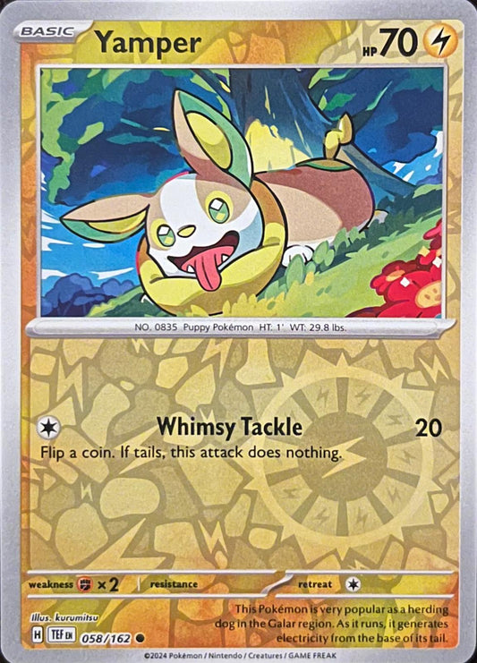 Near Mint 2024 Pokémon Yamper Reverse Holo – Temporal Forces #058/162 | Electric-Type TCG Card