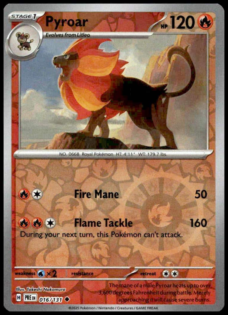 Near Mint 2025 Pokemon PyroarReverse Holo - Prismatic Evolutions #016/131