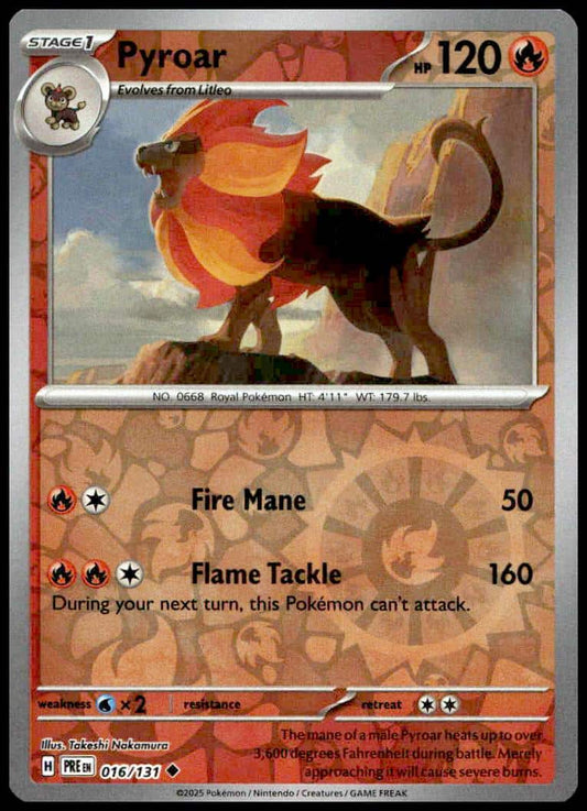Near Mint 2025 Pokemon PyroarReverse Holo - Prismatic Evolutions #016/131
