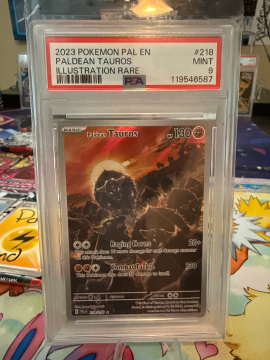 🎯 2023 Pokémon Paldean Tauros Illustration Rare – Paldea Evolved #218/193 [PSA 9 Mint] 🎯