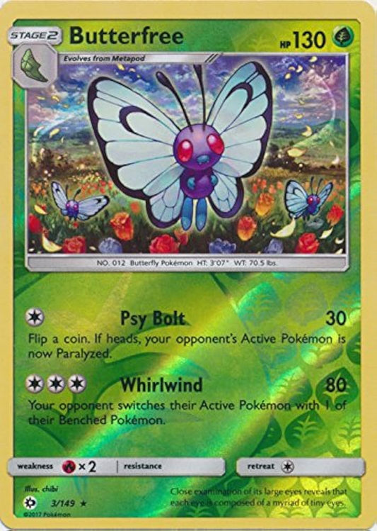Near Mint 2017 Pokemon Butterfree Reverse Holo - Sun and Moon Burning Shadows #3/147