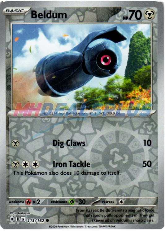 Near Mint 2024 Pokémon Beldum Reverse Holo – Temporal Forces #113/162 | Basic Steel/Psychic-Type TCG Card