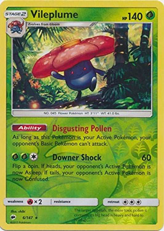 Near Mint 2017 Pokemon Vileplume Reverse Holo - Sun and Moon Burning Shadows #6/147