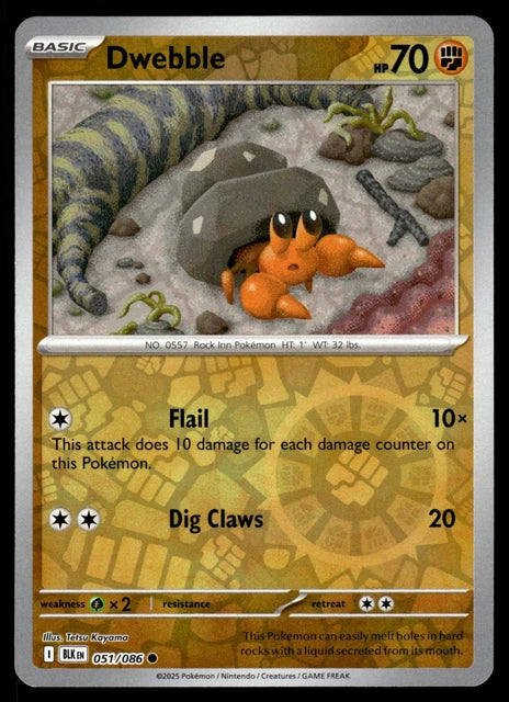 Near Mint 2025 Pokemon Dwebble Reverse Holo - Black Bolt #051/086