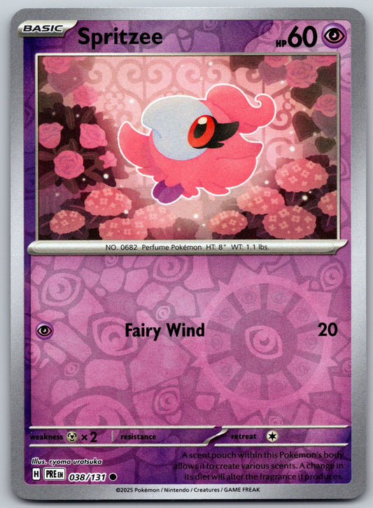 Near Mint 2025 Pokemon Spritzee Reverse Holo - Prismatic Evolutions #038/131