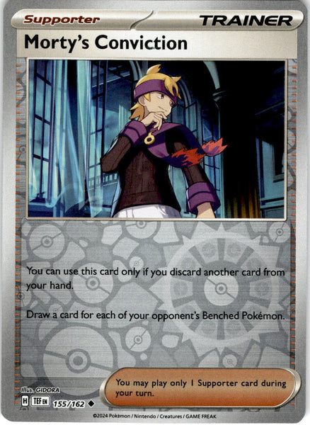 Near Mint 2024 Pokémon Morty's Conviction Reverse Holo – Temporal Forces #155/162 | Special Trainer Card
