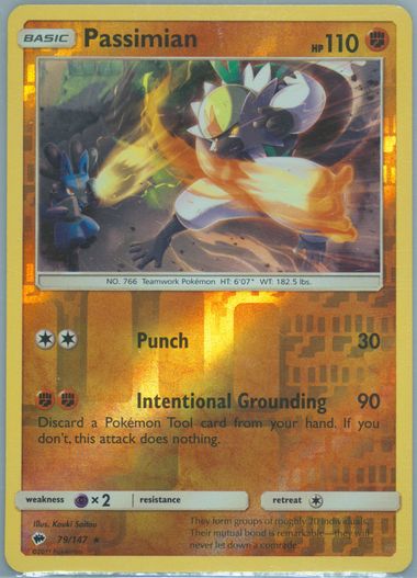 Near Mint 2017 Pokemon Passimian - Sun and Moon Burning Shadows #79/147