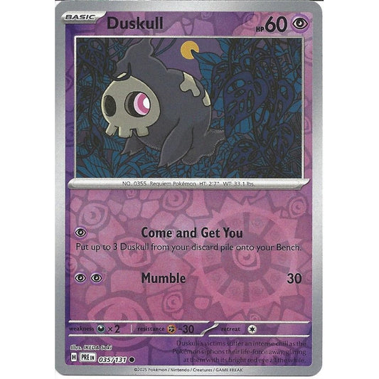 Near Mint 2025 Pokemon Duskull Reverse Holo - Prismatic Evolutions #035/131