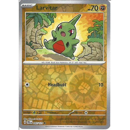Near Mint 2025 Pokemon Larvitar Reverse Holo - Prismatic Evolutions #047/131
