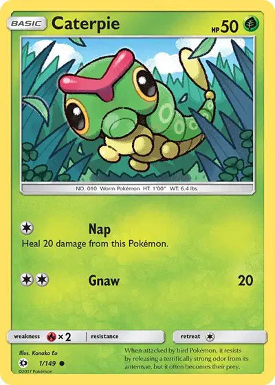 Near Mint 2017 Pokemon Caterpie  –  Sun and Moon Base Set #1/149