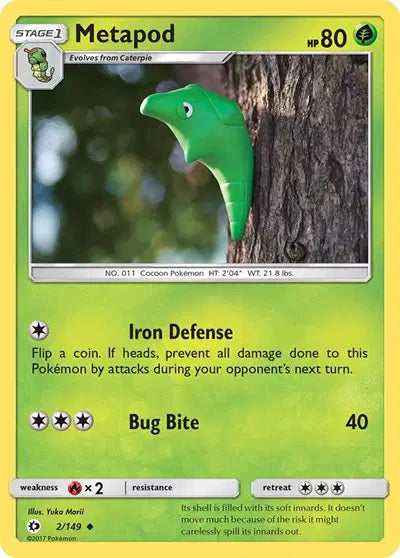 Near Mint 2017 Pokemon Metapod  –  Sun and Moon Base Set #2/149