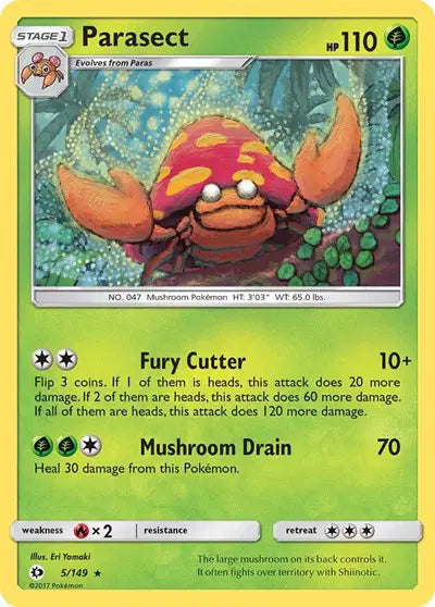 Near Mint 2017 Pokemon Parasect  –  Sun and Moon Base Set #5/149