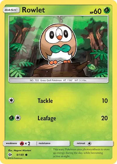 Near Mint 2017 Pokemon Rowlet – Sun and Moon Base Set #9