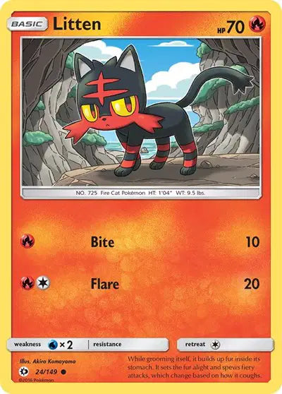 Near Mint 2017 Pokemon Litten – Sun and Moon Base Set #24