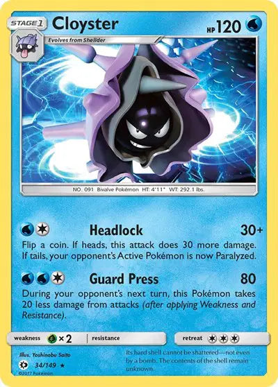 Near Mint 2017 Cloyster – Sun and Moon Base Set #34