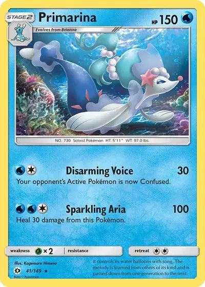 Near Mint 2025 Primarina - Sun and Moon Base Set #41