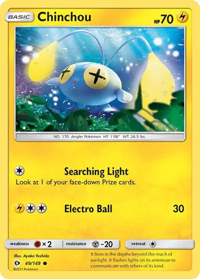 Near Mint 2017 Chinchou – Sun and Moon Base Set #49